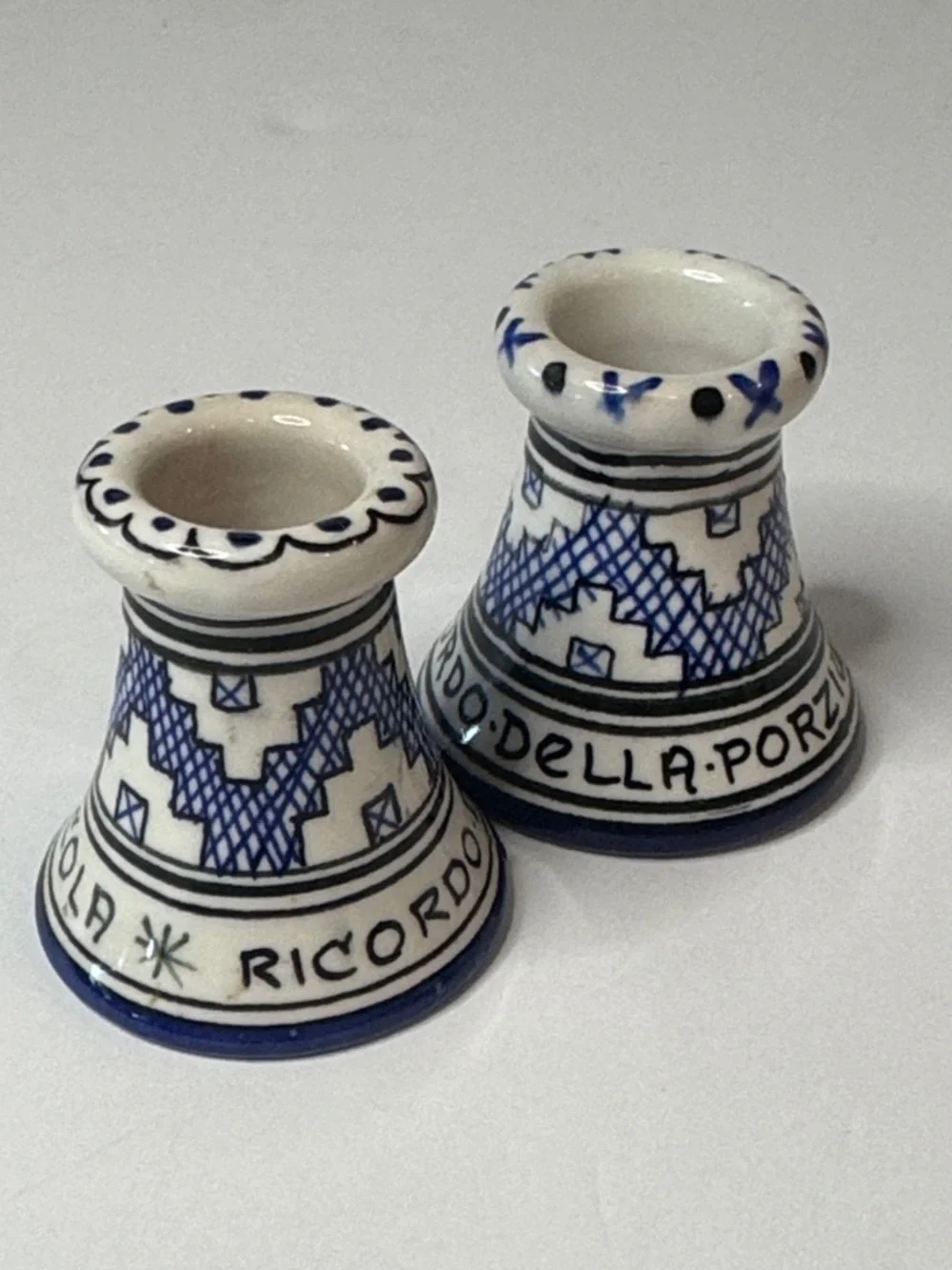 Italian Porcelain Mini Candlestick Holders Ricordo Della Porziuncola Assisi Pair